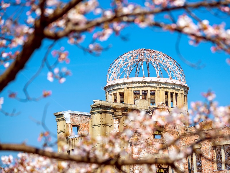 Hiroshima Peace Dome with Cherry Blossoms